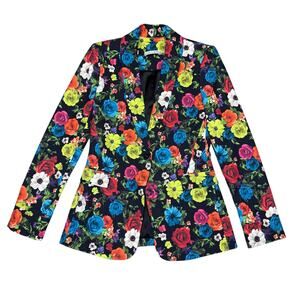 Alice + Olivia Macey Cuffed-sleeve Shawl-collar Multicolor Floral Blazer Size 4